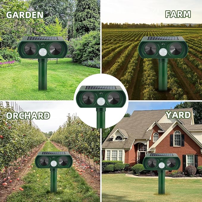 Solar Ultrasonic Animal Repeller Outdoor Squirrel Racoon Fortress Pro Deer Repellent Devices Waterproof Motion Activated Animal Deterrent Devices to Scare Cat Rabbit Fox Skunk for Yard Garden