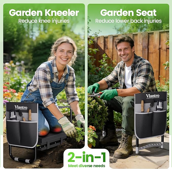 2-in-1 Garden Kneeler &amp Seat – Heavy Duty Foldable Gardening Bench 400 lbs Capacity Thick Removable Kneeling Pad Waterproof Oxford Cushion Portable Tool Pouch for Seniors Women Mom