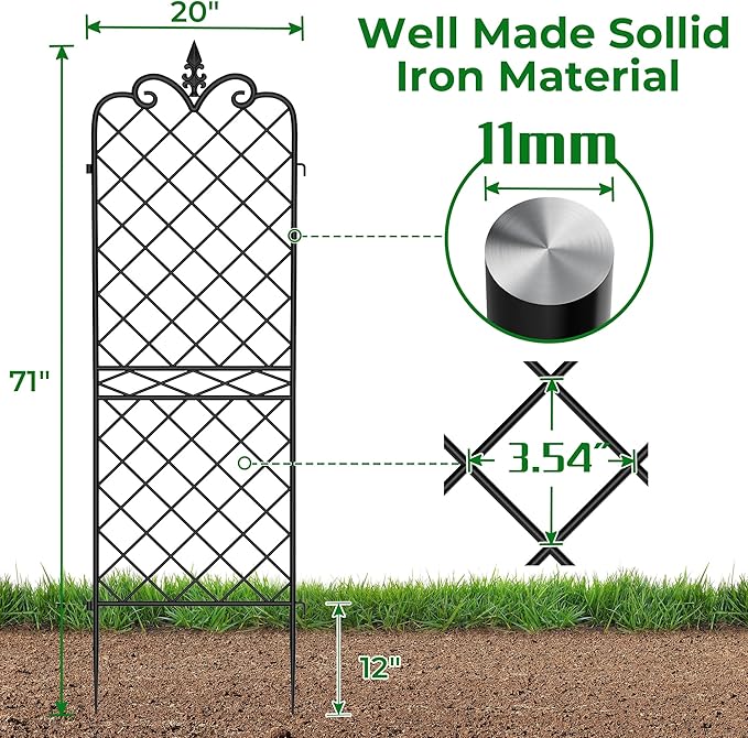 AMAGABELI GARDEN &amp HOME Garden Trellis 2 Pack 71”x20” Heavy Duty Rustproof Wall Trellis for Climbing Plants Outdoor Metal Decoration Large Trellis for Potted Plants Support Trellis Roses Black