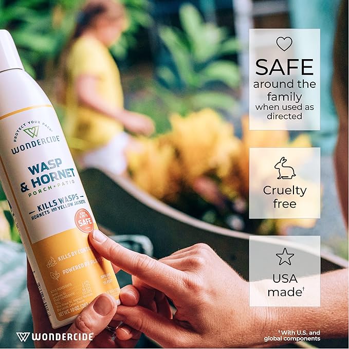 Wondercide - Wasp and Hornet Killer Aerosol Spray with Natural Essential Oils - Kill Wasps Hornetsand Yellow Jackets - for Porch Patio and Outdoor Areas - Pet and Family Safe - 10 oz - 2 Pack