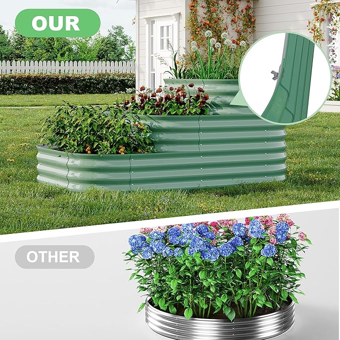 Galvanized Raised Garden Bed Kit 61x42x31 in Outdoor Planter Box for Vegetables Herbs Flowers Modular 3-in-1 Raised Garden Beds with Open Base Garden Box for Plants Backyard Patio Green
