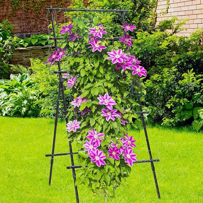 Garden Trellis for Climbing Plants 6ft Cucumber Trellis for Raised Bed Pea Grape Vine Tomato Trellis Cattle Panel A Frame Vegetable Plant Support Outdoor for Backyard Black