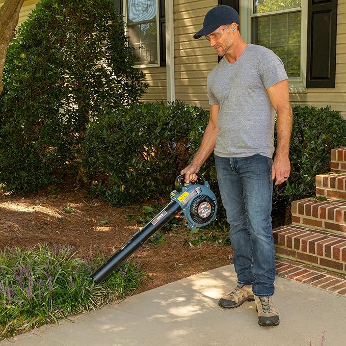SENIX 4QL 26.5 cc 4-Cycle Handheld Gas Powered Leaf Blower for Lawn Care Clean Up Up to 410 CFM and 125 MPH Light Weight Dual Grip Handle BL4QL-L Blue