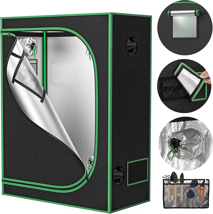 JupiterForce 2x4 Grow Tent with Observation Window and Floor Tray High Reflective Mylar Hydroponic Grow Tents Indoor Grow Room for Home Plant Growing Black 24x 48x 60