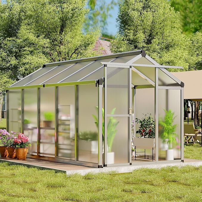 6x10 ft Outdoor Polycarbonate Greenhouse Durable Aluminum Frame with Lockable Door Adjustable Roof Vent Ideal for Backyard Patio or Garden All-Weather Green Houses for Outside Plant Growing