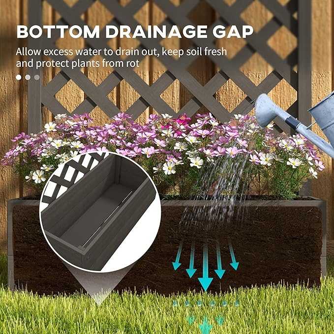 40x40x12 inch Modern Wooden Raised Garden Bed with Built-in Trellis for Climbing Vines and Fruits Gray Color Durable Design Contemporary Appeal