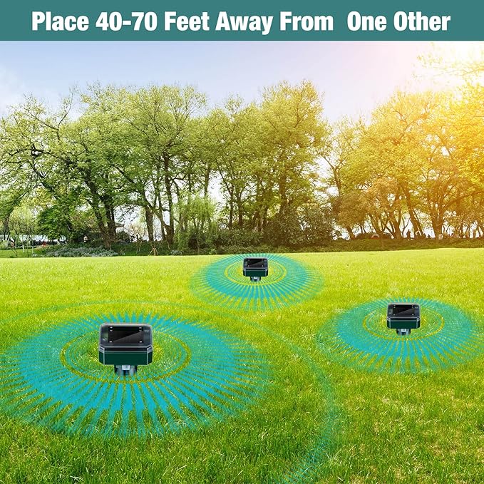 28 Pieces Solar Mole Repellent Ultrasonic Outdoor Gopher Deterrent Spikes for Garden Yard Lawn Waterproof Solar Powered Repeller for Groundhogs Voles Snakes and Other Burrowing Animals (Square)