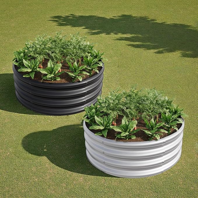 2PCS 32.08*11.4 Tall Round Raised Garedn BedMetal Raised Beds for Vegetables Outdoor GRaised Planter Box Backyard Patio Planter Raised Beds for Flowers Herbs Fruits Silver