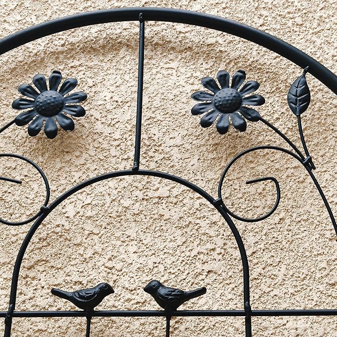 Metal Garden Trellis for Climbing Plants (2-Pack) – 86.7'' Tall x 19.7'' Wide Rustproof Design with Decorative Bird+Flower Accents | Perfect for Cucumbers Beans Vegetable Support (Black)