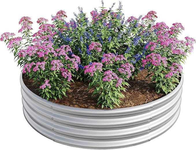 47.24 * 11.4 Tall Round Raised Garedn BedMetal Raised Beds for Vegetables Outdoor Garden Raised Planter Box Backyard Patio Planter Raised Beds for Flowers Herbs Fruits Silver