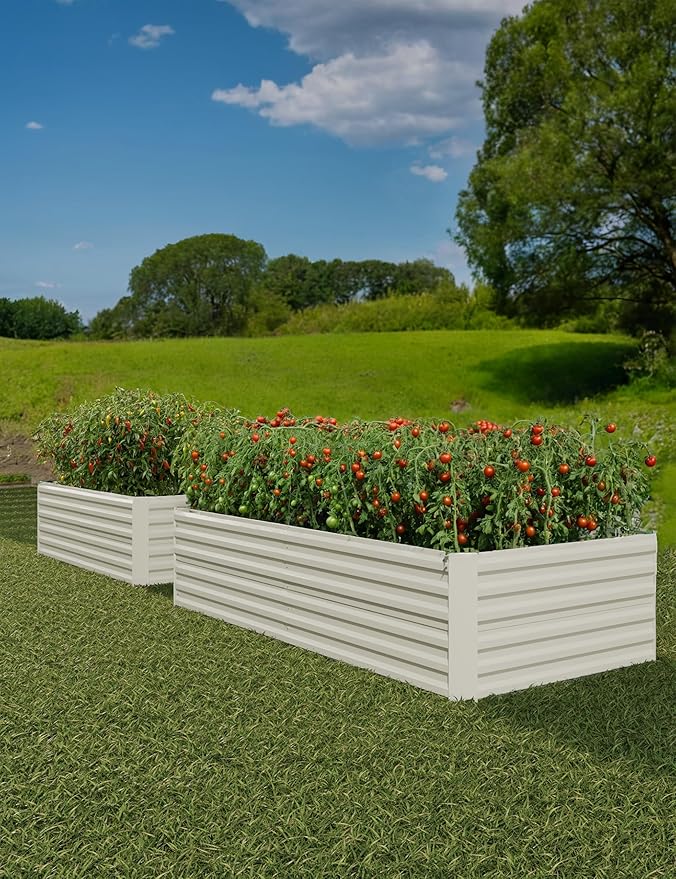 CABIHOME 2Pcs-Steel Raised Garden Bed 95 W Metal Deep Root Planter Box for Vegetables Flowers HerbsLarge Oval Garden Planting BedEasy Assembly Beige