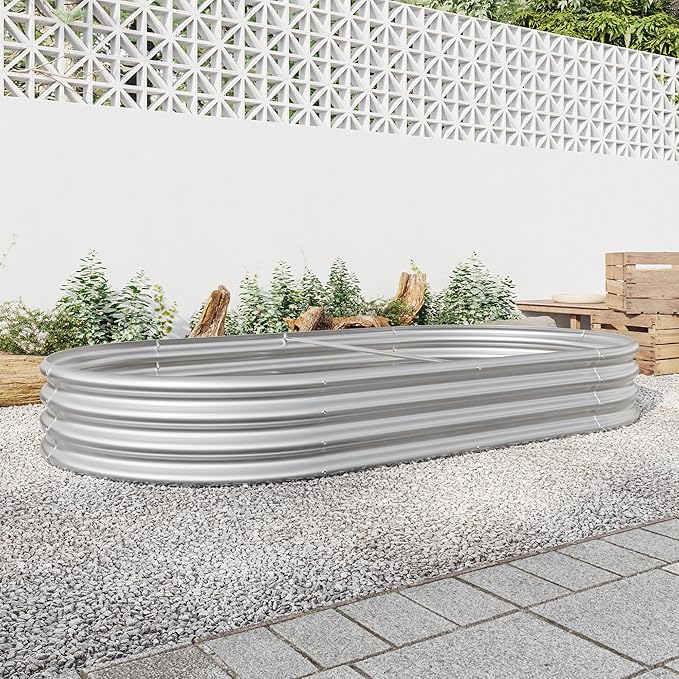 Oval 88.99x44.68x11.42 Galvanized Metal Raised Garden BedRaised Bed Garden plantersPlanter Boxes: 27 cu. ft Soil Anti-Rust Ideal for Outdoor Flower Beds &amp Gardening (Silver)
