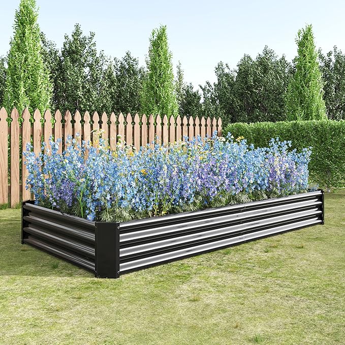 Galvanized Raised Garden Bed for VegetablesPlanter Raised Garden Boxes OutdoorMetal Raised Garden Beds Steel Kit for Vegetables Flower Herb Patio Black Rectangle