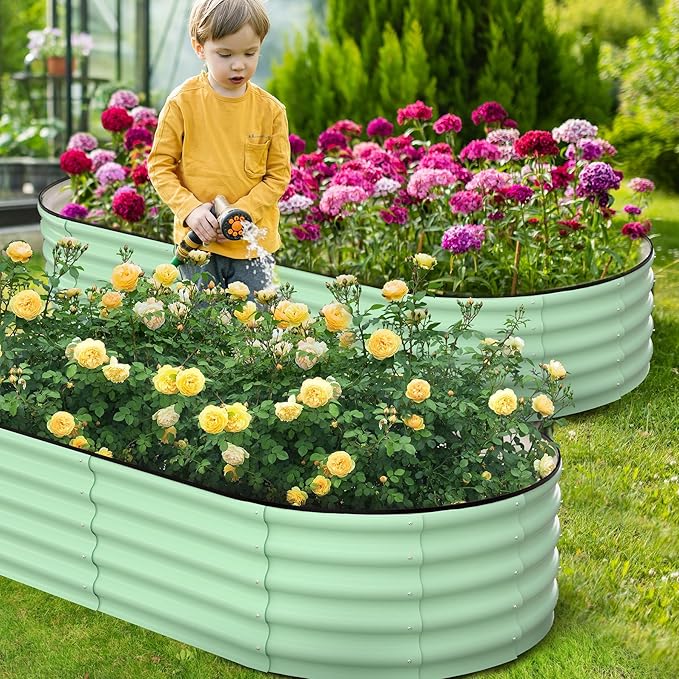8x2x1FT Galvanized Raised Garden Beds Large Raised Beds for Gardening Above Ground Garden Bed Outdoor Metal Planter Boxes Outdoor for Vegetables Flowers Fruits Olive Green
