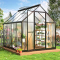 VIWAT 6x7.5 FT Greenhouse for Outdoors Polycarbonate Greenhouse with Quick Setup Structure and Roof Vent Aluminum Large Walk-in Green House for Outside Garden Backyard Black