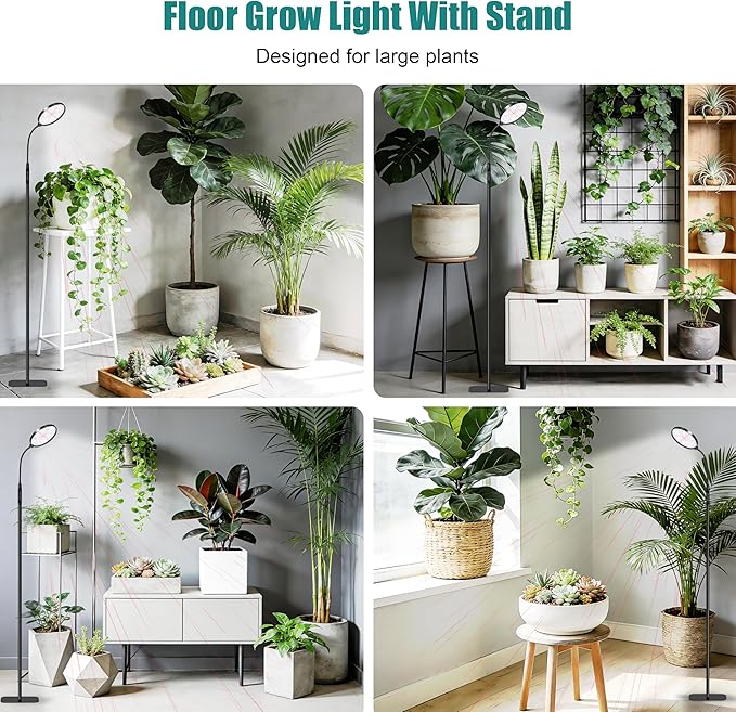 Grow Light for Indoor Plants Full Spectrum Floor Standing Plant Light Remote Control &amp 4/8/12/18H Timer 3 Modes 10 Dimmable Levels Stable Base for Tall Plants Succulents Herbs Black