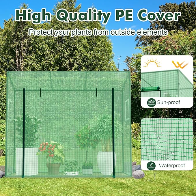 Happygrill Mini Greenhouse Walk-in Greenhouse w/PE Cover 4 Wind Ropes &amp Ground Stakes Roll-up Zipper Door Double-Layer Screen Windows Portable Small Greenhouses for Outdoors 6.6 x 2.5 x 5.6