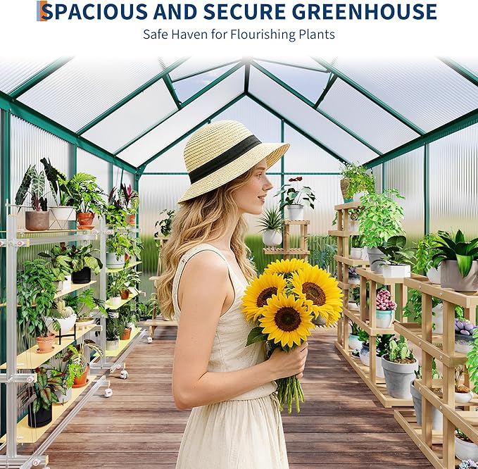 CABIHOME 6 x 6 FT Greenhouses for Outside Polycarbonate Greenhouse with Aluminum Frame Sliding Door Adjustable Roof Vent Backyard Green Houses Patio Garden Black (Green 6x8 FT)