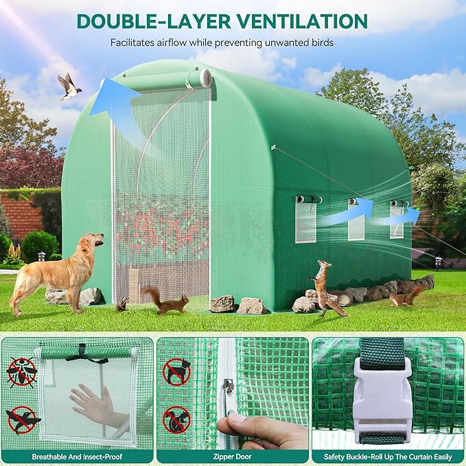 YITAHOME 10x6.5x6.5ft Greenhouses Large Walk-in Green House Heavy Duty Tunnel Green Houses Outdoor Portable Plant Gardening Upgraded Galvanized Steel Frame Zipper Doors 5 Crossbars Garden