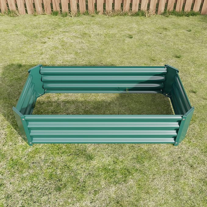 Metal Raised Garden Bed Rectangle Raised Planter 4×2×1ft for Flowers Plants Vegetables Herb Green