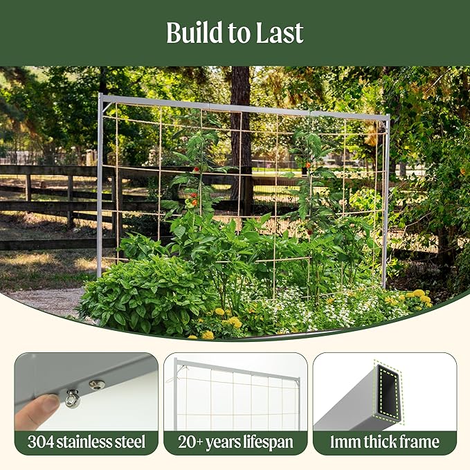 Vego Garden 9.5ft Long Tomato Metal Frame Trellis Garden Trellis for Climbing Plants Like Cucumber Beans Tomatoes &amp Vines (Garden Beds Not Included)