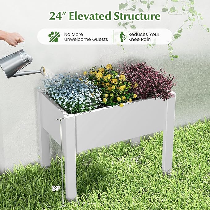 Giantex Raised Garden Bed with Legs Self-Watering Planter Box with Water Level Indicator Drainage Hole &amp Detachable Space Dividers Outdoor Plant Container for Flower Vegetable Fruit Herb