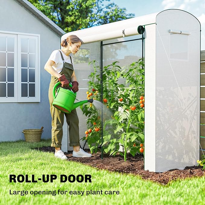 Outsunny Mini Greenhouse Portable Greenhouse with Roll-Up Door and 2 Mesh Windows Small Green House with PE Cover for Garden Patio Lawn 78.7 x 29.5 x 74 White