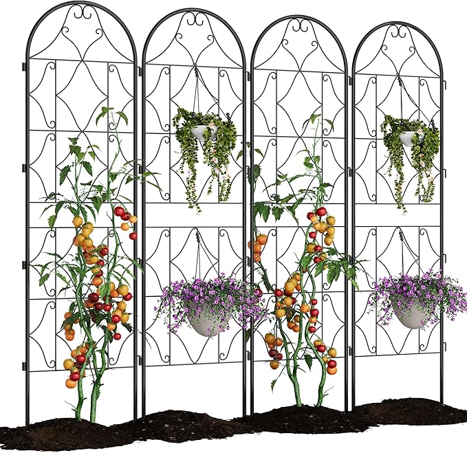 4 PCS 87 in x 20 in Metal Garden TrellisBlack Coated Rustproof Metal Trellis Outdoor with Versatile Plant Support Elegant Outdoor Decor for Cllimbing Plants Vegetables Vines Flowers Plant TRE