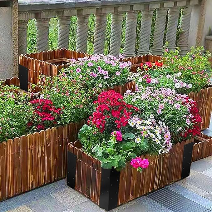 8 Pcs Raised Garden Bed Corner Brackets for 12''-24'' Flower Vegetable Furniture Planter Wood Garden Bed Box 11 x 3 x 3 Black Metal Corner Brackets Decorative with Screws