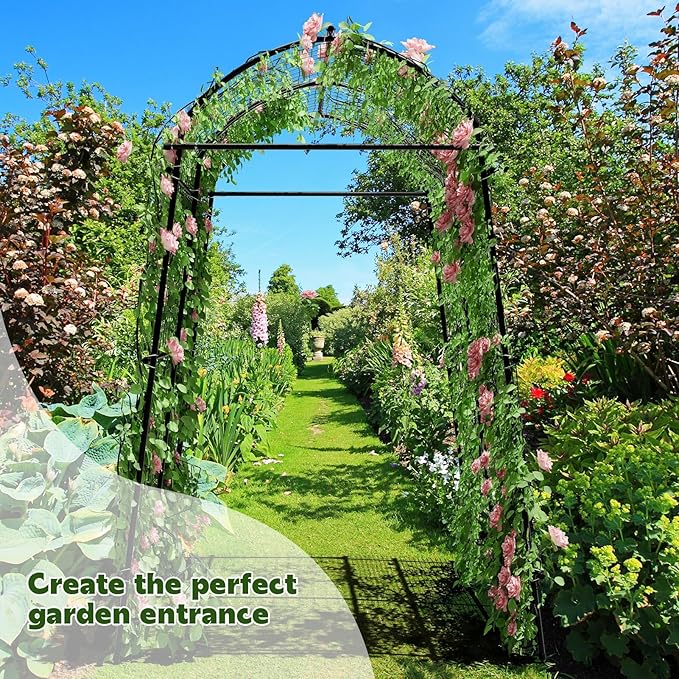 AGTEK 87in Garden Arch Trellis for Climbing Plants Garden Arches Support Structure Tall Metal Garden Tunnel Trellises Archway for Climbing Vine Vegetable Fruit Flower Squash Arbors
