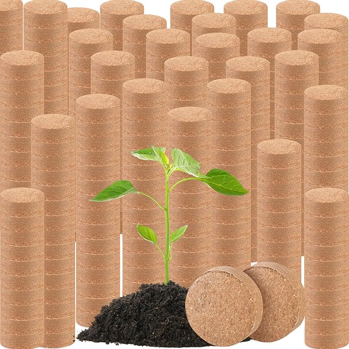 Sasylvia 500 Pcs (30mm) Compressed Coconut Coir Fiber Potting Soil Expanding Organic Coconut Coir Pellet Fiber Soil for Potted Plants Succulents Agricultural Cultivation Home Planting