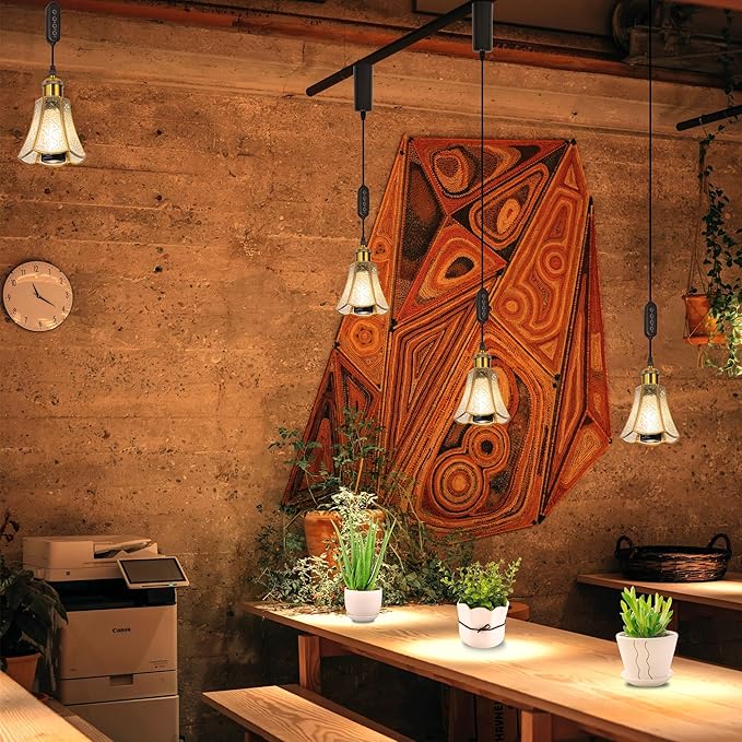 Adjustable Height Juno Track Light Pendants Full Spectrum AUTO 10W Plant Growing Lamp Clear Embossed Glass Copper Line Cover Timer for Indoor Basil Kitchen Green House Customizable