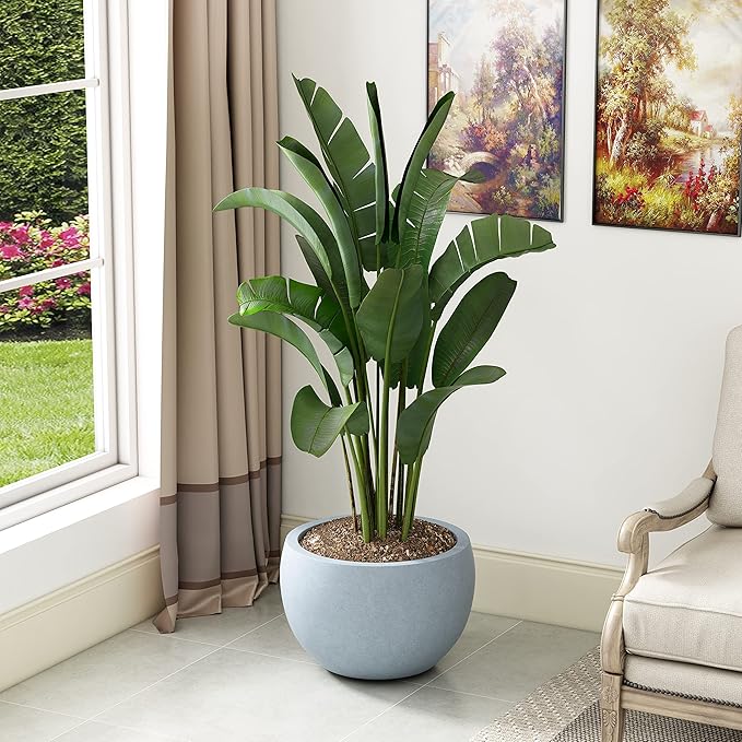 Kante 11.8 Dia Round Concrete Planter Outdoor/Indoor Large Bowl Plant Pots with Drainage Hole and Rubber Plug for Garden Patio Balcony Home Gray