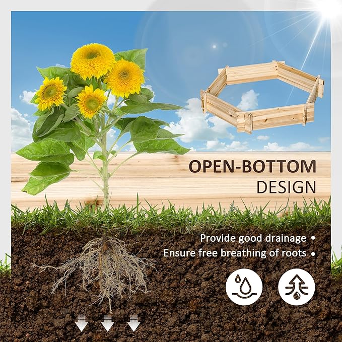 Wooden Raised Garden Bed Hexagon Screwless for Outdoor Plants Vegetables Flowers Herbs 39 x 36 x 6 Natural Wood