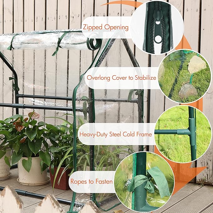 Gardzen Mini Greenhouse Heavy Duty Portable Green House Clear Tent Indoor or Outdoor for Plants 36.2”(L) x18.9”(W) x33.3”(H)