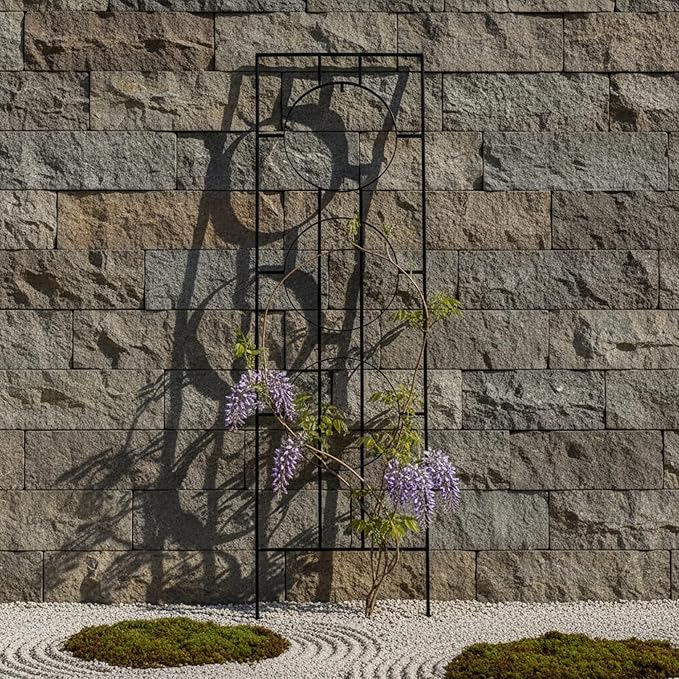 Samsara Wrought Iron Garden Trellis Asian-Inspired Free-Standing Vertical Plant Support with Hanging Hook 79.5 H Black Powdercoated