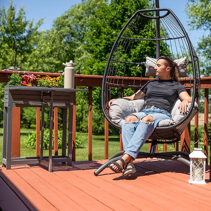 Sunnydaze Acacia Wood Raised Garden Bed with Shelf - Space-Saving Folding Tabletop with 40 lb Capacity - Gray