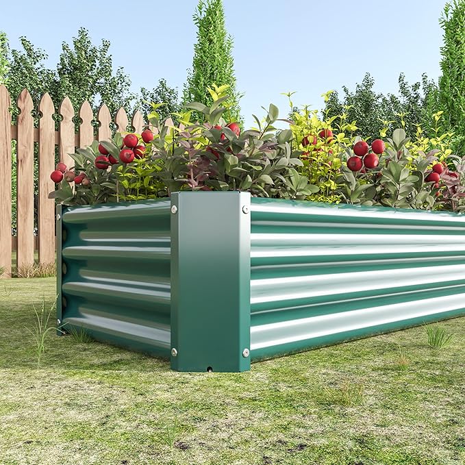 Metal Raised Garden Bed Rectangle Raised Planter 4×2×1ft for Flowers Plants Vegetables Herb Green