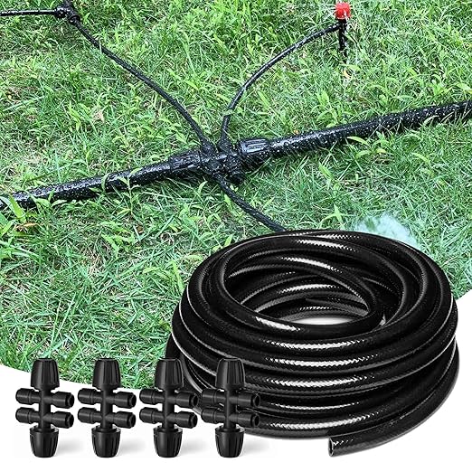 50FT 1/2 Inch Drip Irrigation Tubing with 4 Pack 1/2 to 1/4 Drip Irrigation Fittings Drip Line Hose &amp Push-to-Fit 6 Way Splitter Connectorsfor Drip Irrigation Parts Drip Irrigation System