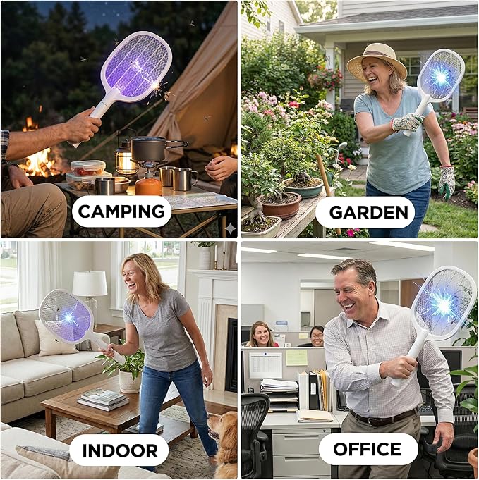 Fly Swatter Electric(2 Pack) USB-C Rechargeable Electric Mosquito Racket Portable Handheld Cordless Electric Bug Zapper Indoor Racket to Kill Mosquitoes Wasps Gnats Flies Bugs with Stand