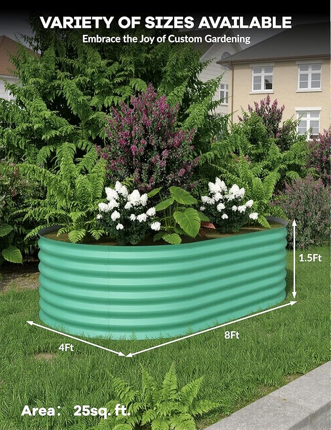 Raised Garden BedGalvanized Raised 8×4×1.5ft Planter Boxes Outdoor with Easy Assembly Large Garden Bed for Vegetables Fruits FlowerGreen
