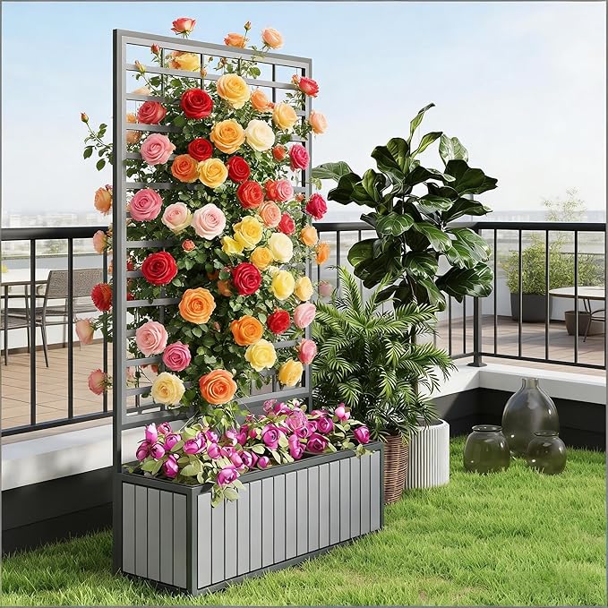 Wooden Raised Garden Bed with Trellis