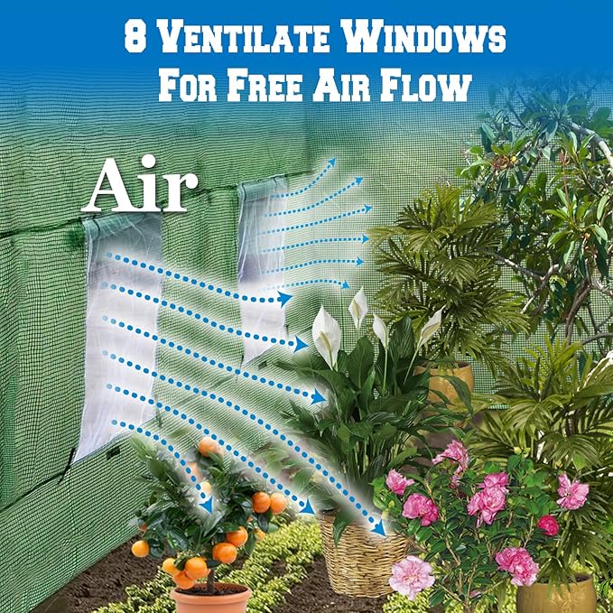 Strong Camel Greenhouse Replacement Covering for Outdoor Larger Hot Garden House Support Arch Frame Climbing Plants/Flowers/Vegetables (16' X 7' X 7' Cover)