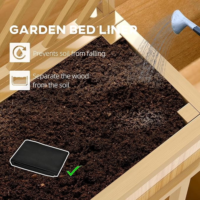 Standing Garden Bed with Built-in Trellis Elevated Wood Planter with Legs &amp Drainage Holes Comfortable Height for Climbing Vegetables &amp Flowers (Natural)