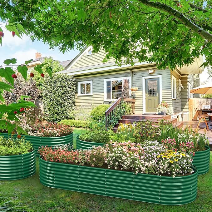 FRIZIONE 12FT(L)×4FT(W)×2FT(H) Galvanized Raised Garden Bed Outdoor Metal Raised Garden Beds for Flower Raised Planter Box Outdoor for Herb Vegetable-Dark Green
