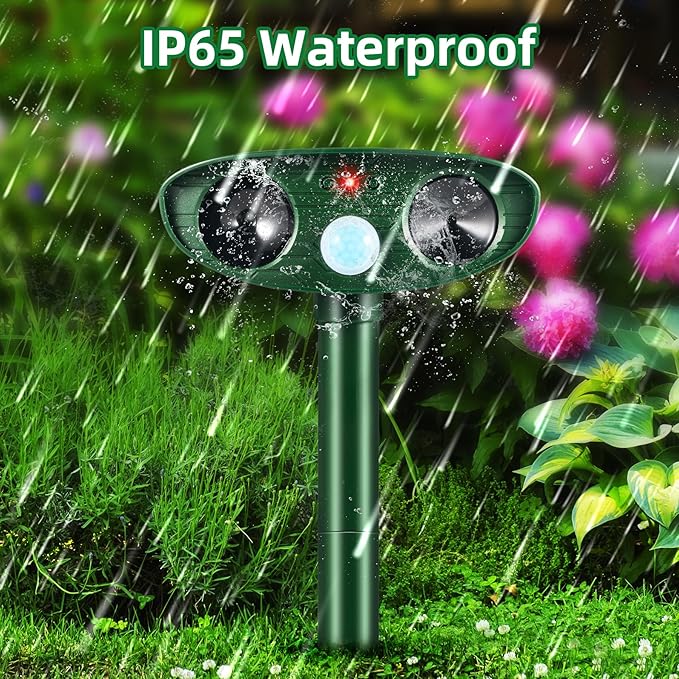 4 Pack 2026 Solar Ultrasonic Animal Repellent Outdoor Cat Squirrel Deer Repellent Devices Rabbit Deterrent for GardenAnimal Repeller with Motion Sensor for Dog Skunk Raccoon Rabbit Rodent
