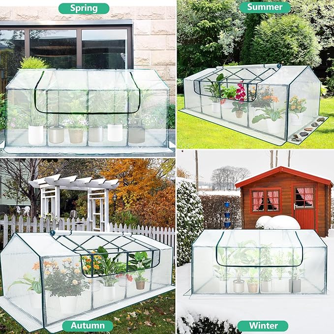 Mini Greenhouse Outdoor deaunbr Waterproof Garden Green House with Durable PE Cover &amp Roll-Up Zipper Door Heavy Duty Greenhouse Tent for Indoor Outdoor Plants - 63x31.5x31.1