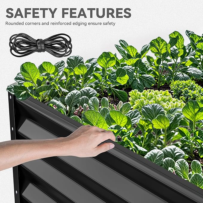 YITAHOME 2pcs 8x4x1.5ft Outdoor Raised Garden Bed Kit Large Metal Patio Planter Box with Gloves Support Rod and Safe Edge Curling Design for Plants Vegetables Flowers Black