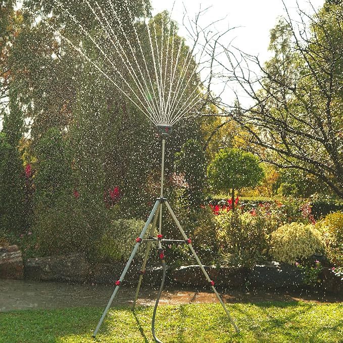 Eden 94154 PRO The Heaviest Weight Tripod (5.37 lbs) Adjustable 4-Way Mini Turbo Metal Oscillating Sprinkler W/Quick Connect Starter Set Covers up to 4069 sq. ft. Telescoping Tripod Style