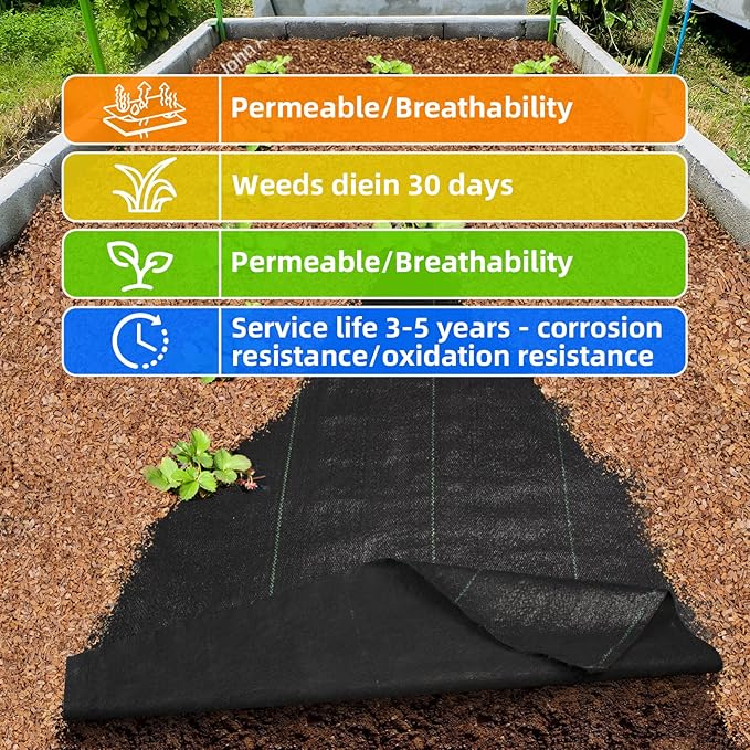6FT x 100FT Weed Barrier Landscape Fabric Heavy Duty 3.2oz Premium Garden Ground Cover Mat for Weed Control Gardening Plant Beds and Farming